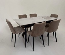 Ceramic Extendable Dining Table With Velvet Chairs
