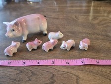 Vintage Japan Porcelain Mama Pig 6 Piglets Figurine Farmhouse Pig Collectible