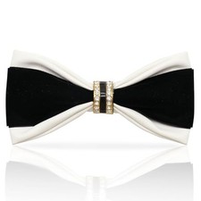 Sequin Velvet Bow Tie for Men, Leather Two-tone Mens Bow Tie Adjustable White
