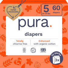 Size 5 Eco-Friendly Diapers 24-35 Lbs Totally Chlorine Free TCF Hypoallergen