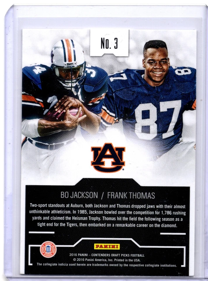 2016 Panini Contenders Draft Picks - Collegiate Connections B.Jackson & F.Thomas - Image 2 of 2