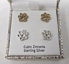 NEW IN BOX Nanette Lepore Sterling Silver Cubic Zirconia Earrings Dog Cat Paws