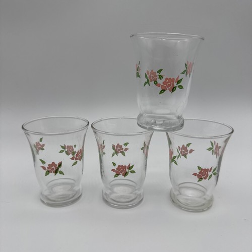 Set of 4 Libbey Pink and Green Roses Floral Flowers 3-1/8” Fluted Juice Glasses - Picture 3 of 6