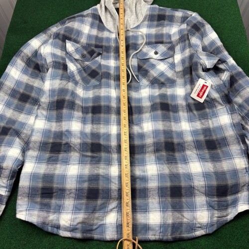 Wrangler Authentics Giacca Camicia di Flanella con Cappuccio Uomo 2XL Blu Plaid - Foto 2 di 6