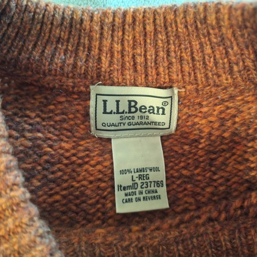 LL Bean Sweater Men's LG Reg Orange Pullover 100% Lambs Wool Crew Neck 264789 - Picture 2 of 4