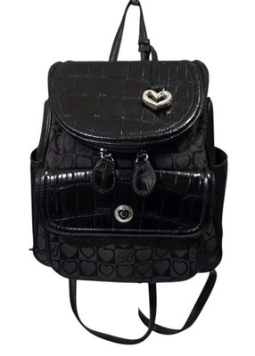 Brighton Julia Backpack Black Croc Embossed Leather Sig Heart Organizer Purse 