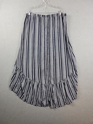 No Boundaries Blue Striped Elastic Waist High Low Midi Skirt Women's Large XXL - Picture 5 of 10