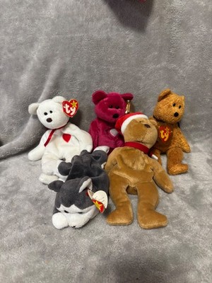 ty beanie baby lot (4 bears and 1 husky) most with tags