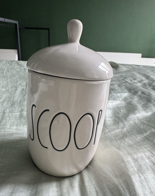 #ad Rae Dunn SCOOP Ceramic Canister Jar w Lid White Black Farmhouse Decor $18.00