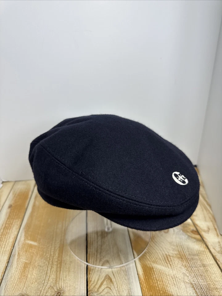 Conte of Florence Wool Flat Baretta Hat Flat Cap Earflaps Newsboy Navy Blue - Image 2 of 4