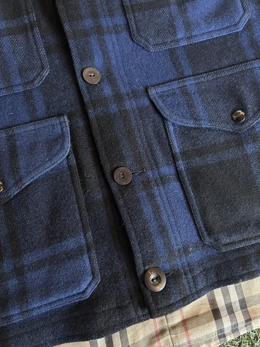 Vintage 70s Pendleton Mackinaw Wool Cruiser Hunting Jacket Mens Small Blue Plaid - Picture 5 of 12
