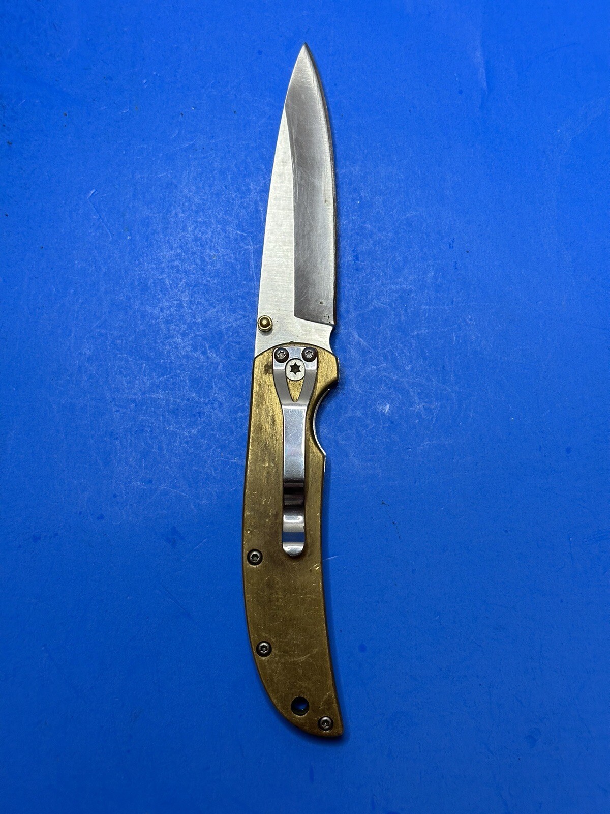 TSA Seized Brass Handle Unbranded Folding Liner Lock Knife Nice eBay