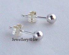 9ct White Gold 3mm Tiny Small Plain Round Ball Studs Earrings X'mas B'day GIFT