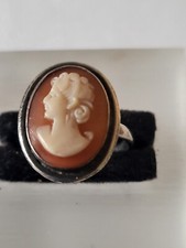 Jugendstil  Silber Ring  Muschel Gemme Kamee Frauenporträt  Antikschmuck