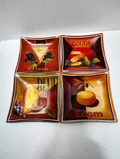 Set Of 4 Assorted Cheeses Appetizer Snack Serving Plates 6" x 6" Decorative 