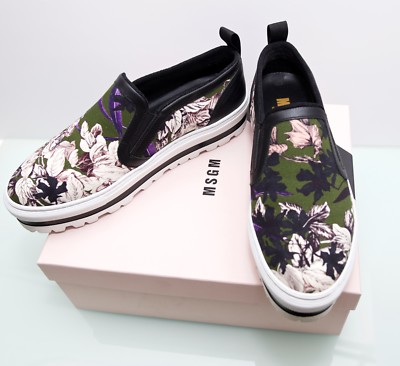 MSGM Women Floral Print Canvas & Leather Slip-On Platform Sneakers EU 40 / US 10