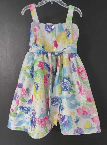 Sweet Heart Rose Little Girls Size 5 Spring Summer Dress Bright Floral Print Lin - Picture 5 of 5