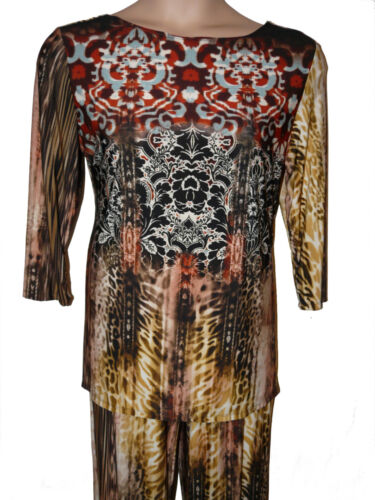 Attitudes Womens 2 Piece Trouser Suit size XL-L Top-Trousers tan multi Bnwt - Picture 2 of 5