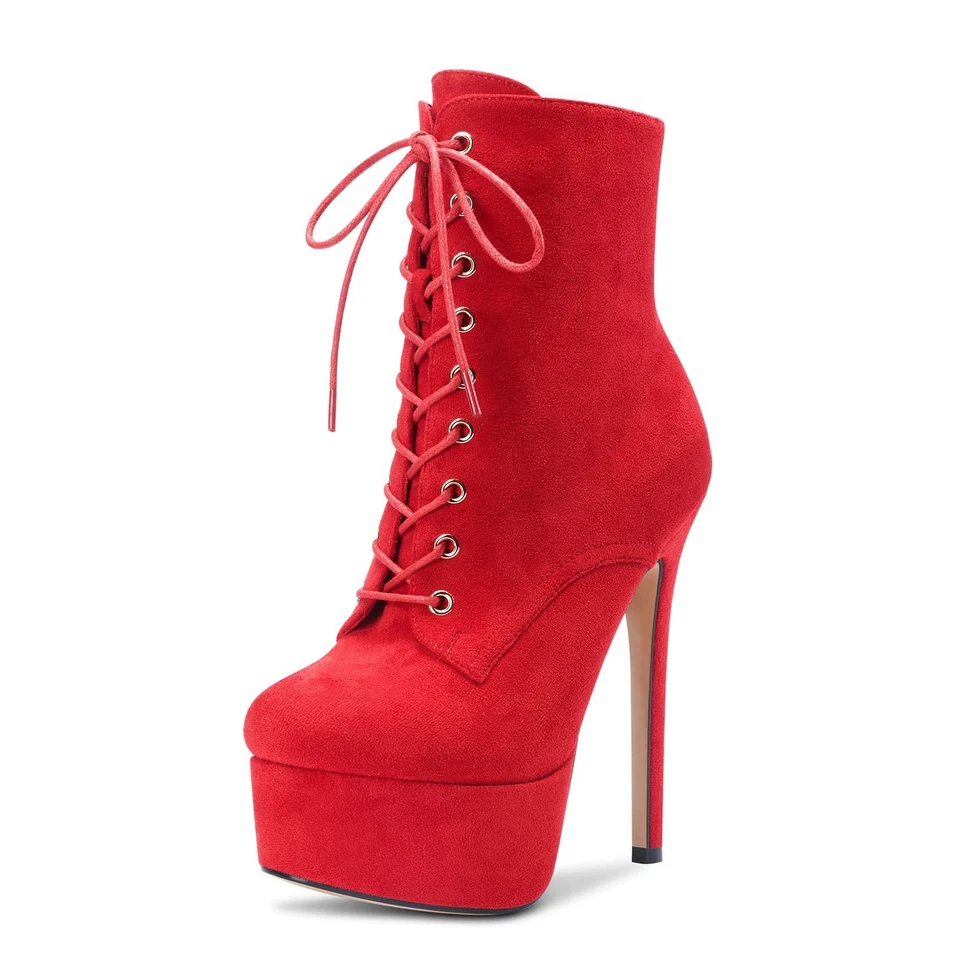 Botines con cordones de tacón de aguja súper alto de 16 cm para mujer plataforma cremallera Foto 2 de 4