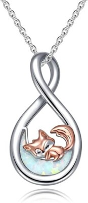 925 Sterling Silver Fox Pendant Necklace Jewelry Gift for Women Girl