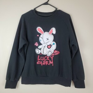 BKYS L Black Sweatshirt With Embroidered Bunny Called Lucky Charm | eBay