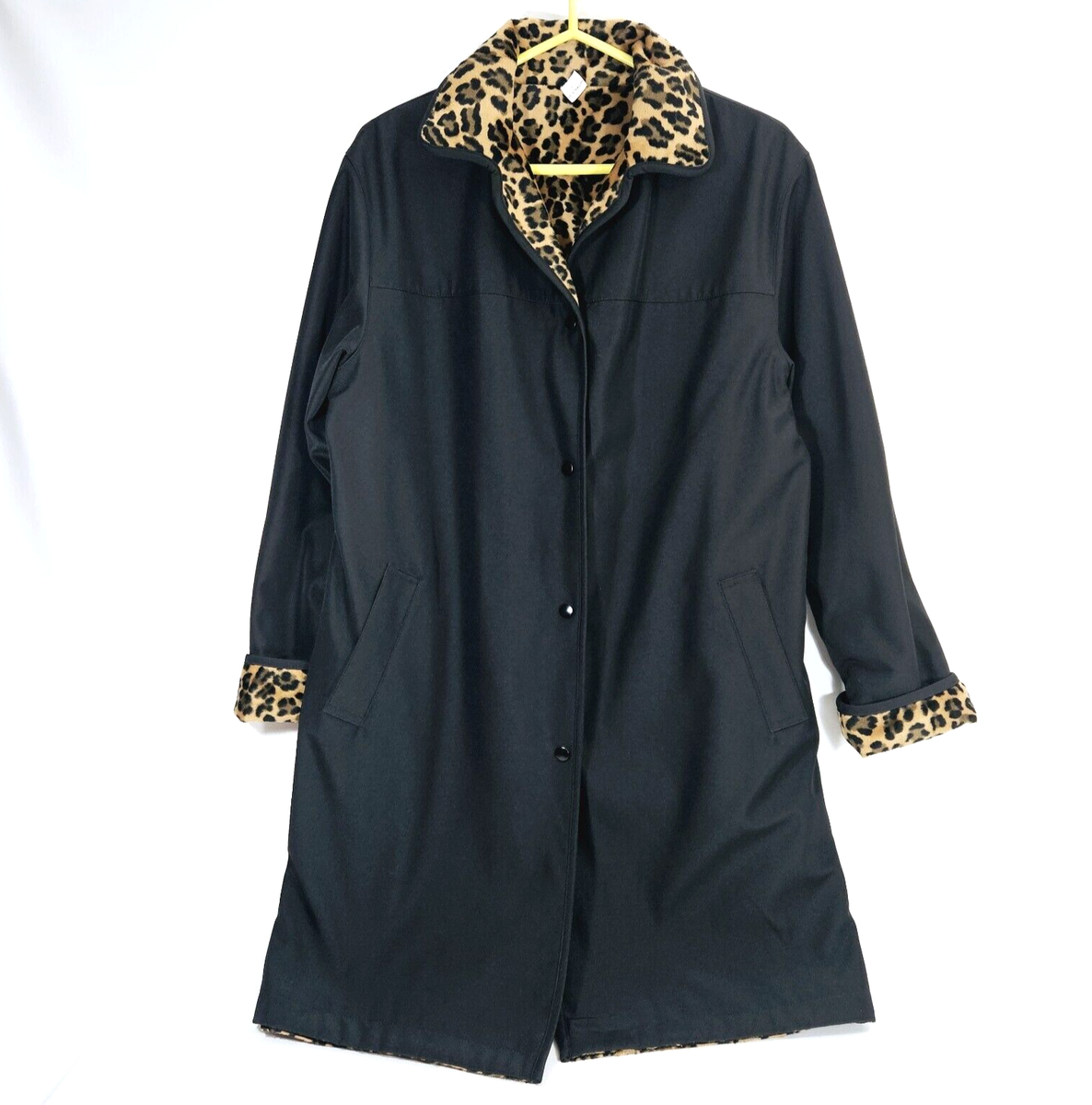 Vintage Reversible Leopard Faux Fur & Black Swing Rain Coat Womens