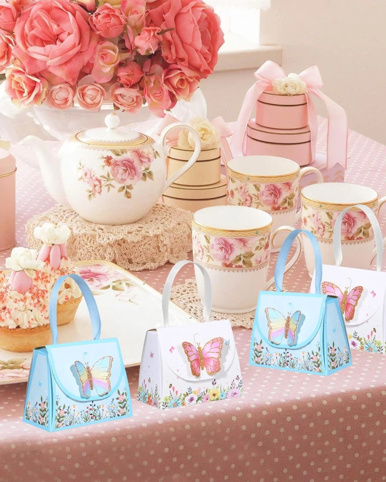 Caja de 20 piezas de regalos de fiesta de mariposas 3D cajas de golosinas de mariposas con asas trasero Foto 4 de 4