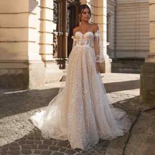 Sexy Strapless Puff Sleeves A-Line Wedding Dresses Backless Tulle Bridal Gowns