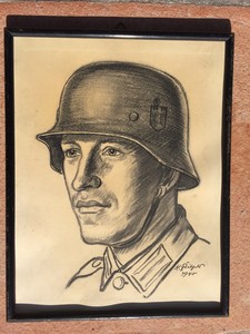 Portrait Drawing Charcoal Military Ww2 German Army Soldier Military Rooster Ebay