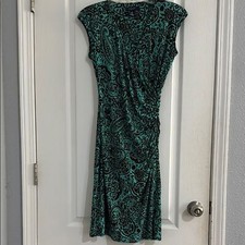 Chaps Women Cap Sleeve Paisley Green Brown Dress Faux Wrap V Neck S