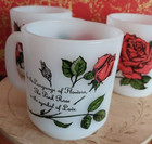 3 Vintage GLASBAKE Language Of Flowers Milk Glass Stacking Cups Rose Mugs  — photo 6