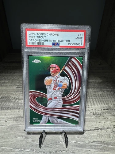 2024 Topps Chrome Mike Trout Stokes Green Refractor 13/99 PSA 9