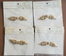 Set of 4 packets Vintage Franken Trimming Co Hand Made Gold Frog Fasteners Japan