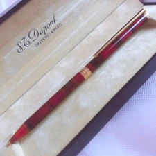 S.T.Dupon Red Resin/Gold Twisted Ballpoint Pen wz/Box Super Vintage Rare F/S