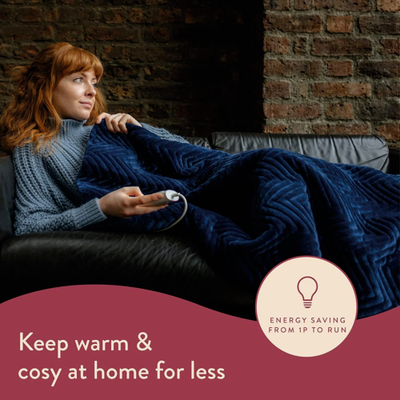Dreamland Deluxe Velvet Herringbone Heated Throw Navy Blue Intelliheat+ |  eBay