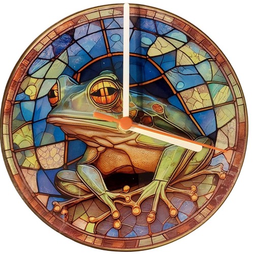 20cm FROG STAIN GLASS EFFECT GLASS CLOCK - Picture 2 of 2
