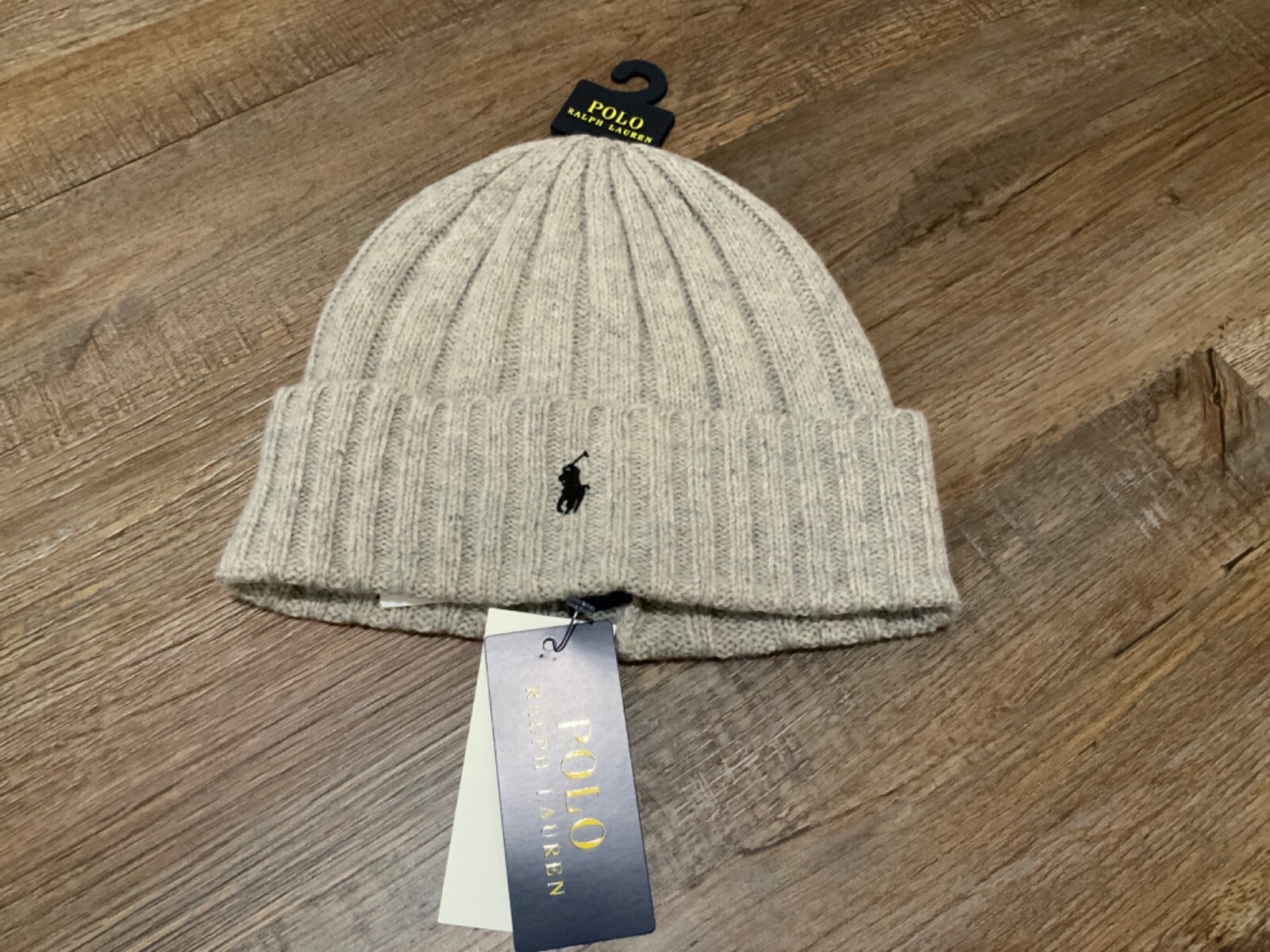 Cappello berretto a polsini polo Ralph Lauren lana grigio pony con logo polsini taglia unica