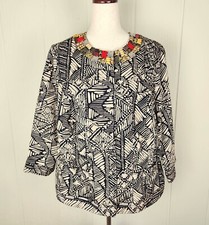 Ruby Rd. Beaded Collar Jacket Women's Plus Size 16w Cotton 3/4 Sleeves Pocket