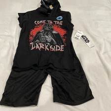 Boys Red  Black Star Wars Outfit Hooded T-Shirt Top  Shorts Set Size 10