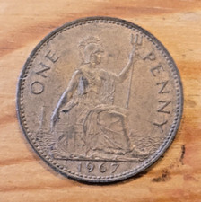 1967 Queen Elizabeth II One Penny 1d coin - Good F