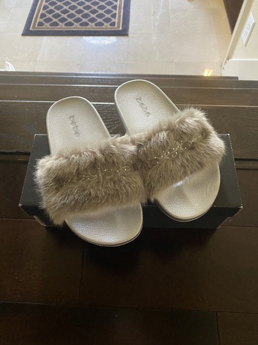 BeBe FURIOSA FAUX FUR SLIDES Gray Size 6 | eBay