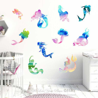 Mermaid Wall Sticker Home Nursery Decor Vinyl PVC Kids Girls Decal Art ...