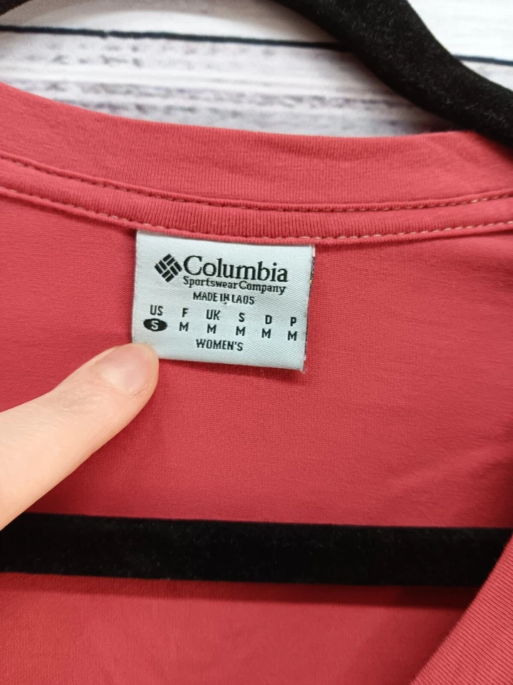 COLUMBIA футболка женщин размер маленький красный хлопок v-образным вырезом длинным рукавом - Изображение 3 из 4