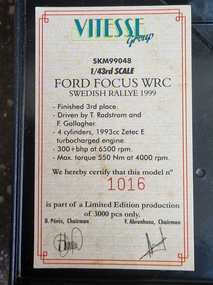 Juego de coches Vitesse/Skid Ford Focus Campeonato del Mundo de Rallyes incluyendo SKM99078 Foto 3 de 4