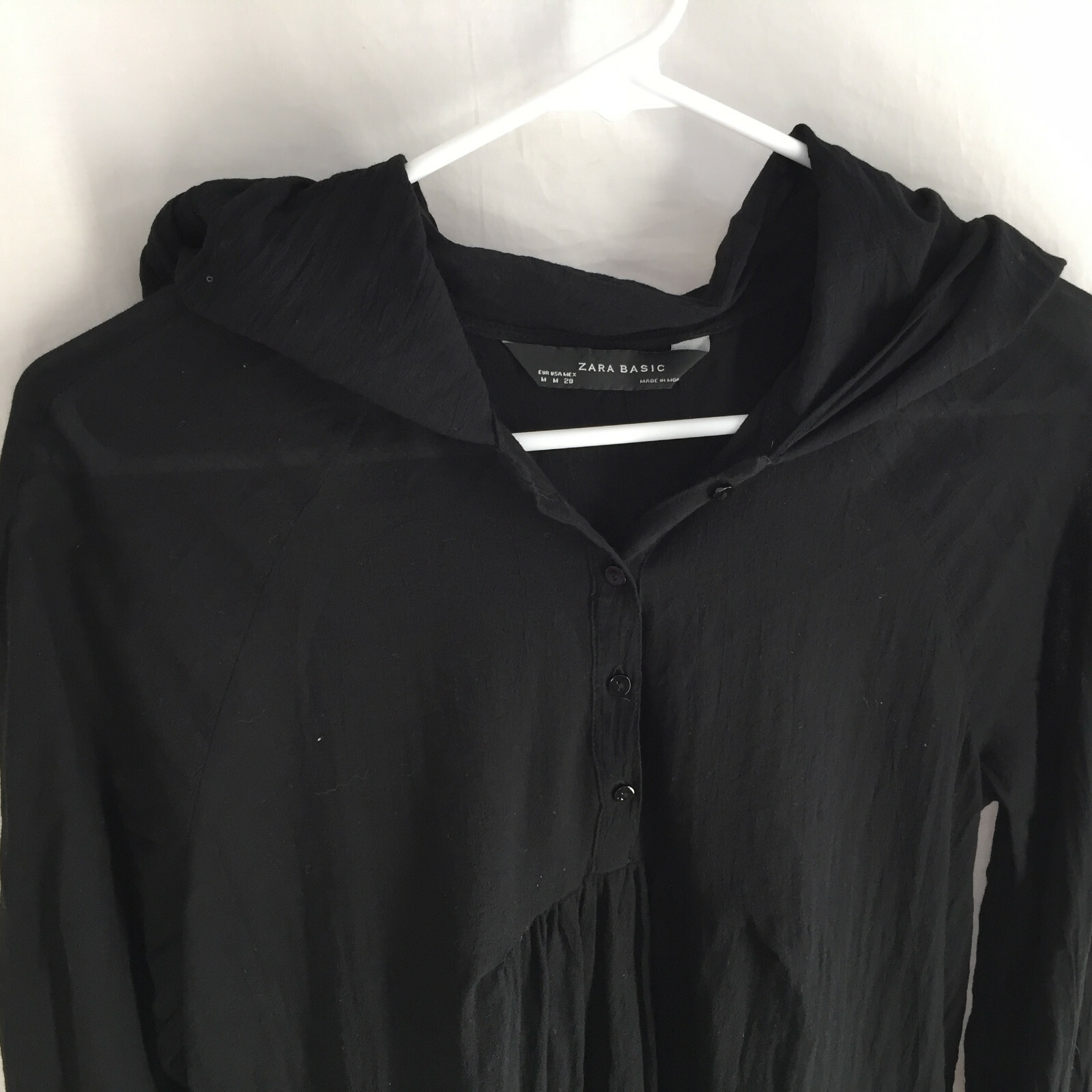 Zara Basic Black Blouse Top Size Medium Tie Colla… - image 4