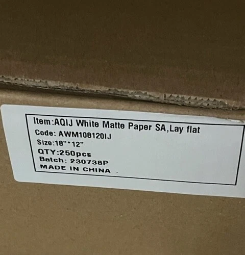 Matte Photo Paper w/self adhesive 12x18 sheets (250 ct box)