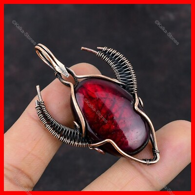 Natural Red Fire Labradorite Wire Wrapped Bull Face Shape Pendant Jewelry Copper