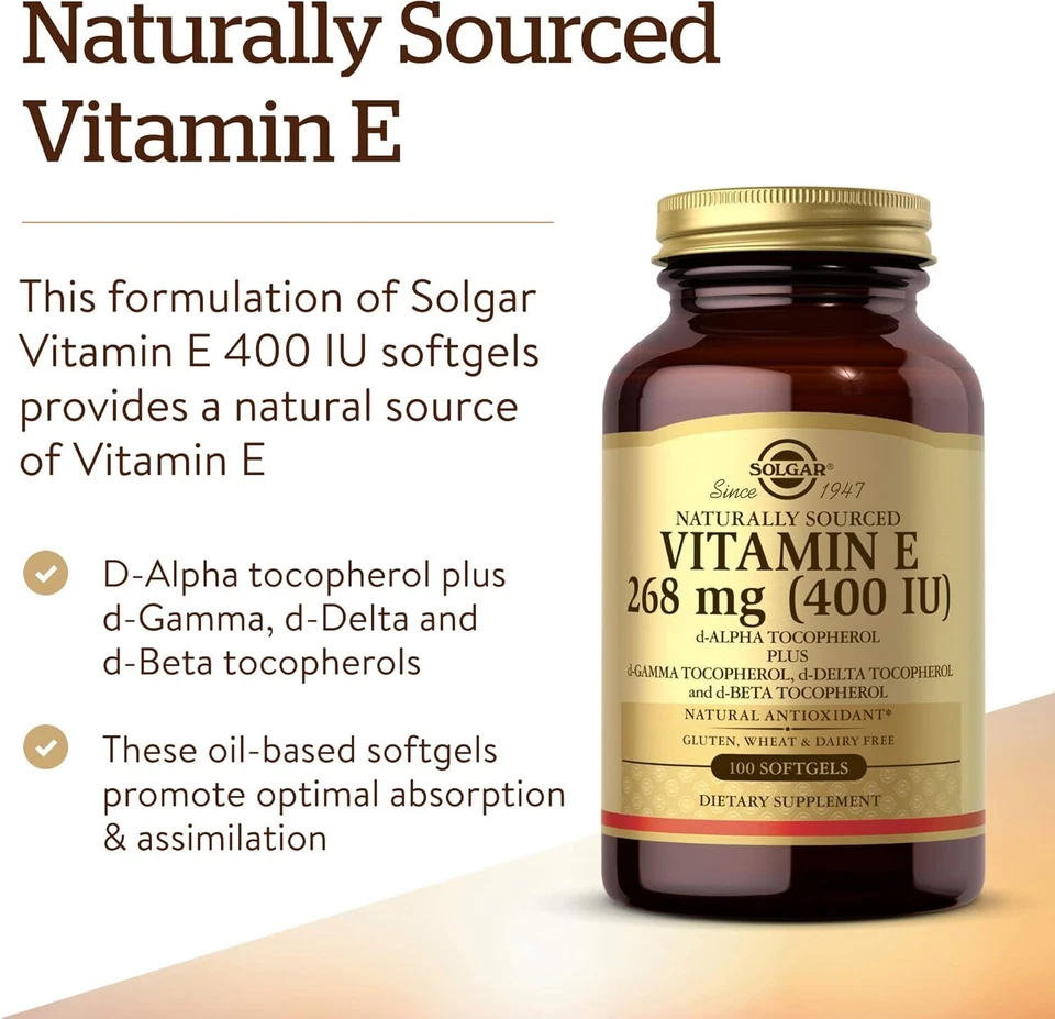 Solgar Vitamin E 268 mg 400 UI Alpha 100 cápsulas gelatinosas - Imagem 2 de 4