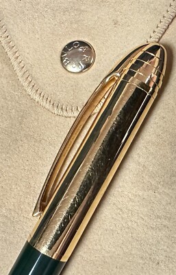 Bvlgari Green & Gold Ballpoint Pen with Suede Pouch | eBay