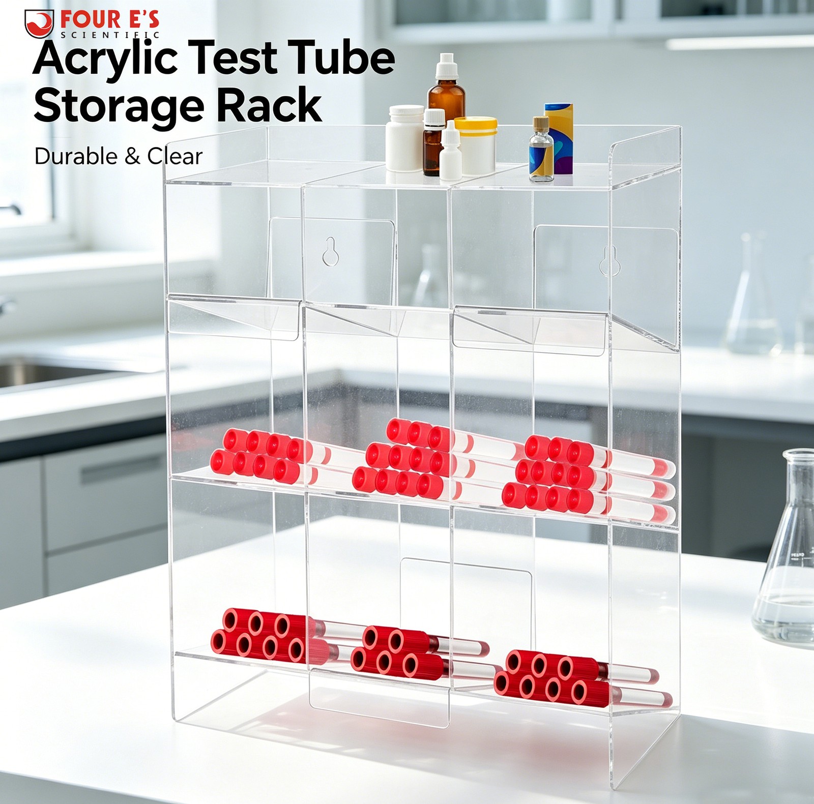Acrylic Tube Rack Clear 9 Compartment Wall Mounting & Countertop Tube Organizer